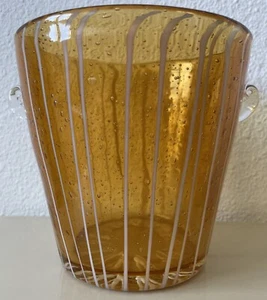 MCM Venini Disaronno Murano Italian Hand Blown Art Glass Yellow Swirl Ice Bucket - Picture 1 of 7