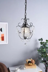 CRYSTAL CHANDELIER BLACK PENDANT SHABBY AND CHIC LIGHTING FIXTURES 1 LIGHT 16.5" - Picture 1 of 9