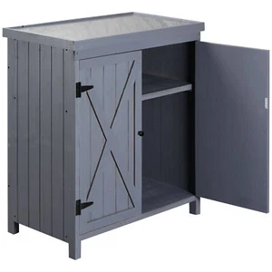 Garden Storage Cabinet Outdoor Yard Tool Shed with Galvanized Top & Two Shelves - Picture 1 of 9