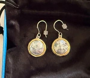 Pendientes colgantes de vidrio romano de dos tonos de plata de ley y oro de 14K sobre plata NUEVO - Imagen 1 de 5