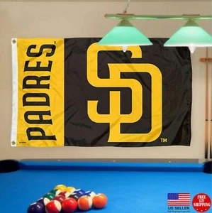 San Diego Padres 3x5 Banderas Hombre Cueva Banderas Nuevo 3 x 5 Bandera de Béisbol EE. UU. Padre - Imagen 1 de 8