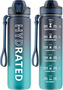 Water Bottle with Straw, 32Oz Motivational Water Bottles with Time Marker to Dri - Picture 1 of 12