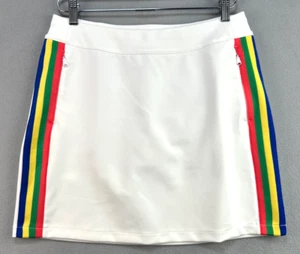 RLX Ralph Lauren Golf Skort Skirt Medium Side Stripe Rainbow White Lined Tennis - Picture 1 of 17