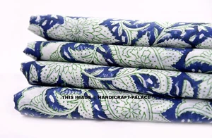 2.5 Yard Indigo Blue Indian Hand Block Print Cotton Fabric Running Fabric Throw - Picture 1 of 3