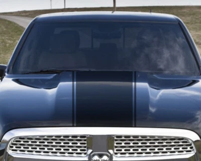 Se adapta a Dodge Ram 1500 2500 capó a rayas, calcomanía de vinilo capó, rayas de carreras, gráficos Foto 1 de 4