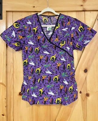 Happy HALLOWEEN Purple Scrub Top, Size XS - Image 1 of 2