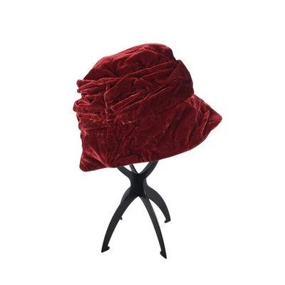 Liz Claiborne Borgoña Terciopelo Aplastado Holgado Cloche Sombrero Cubo Flor Nuevo con Etiquetas Y2K Foto 1 de 4