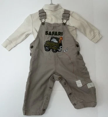 Mono safari vintage pequeños pasos beige bordado con camiseta 2 piezas niños 12 meses Foto 1 de 4