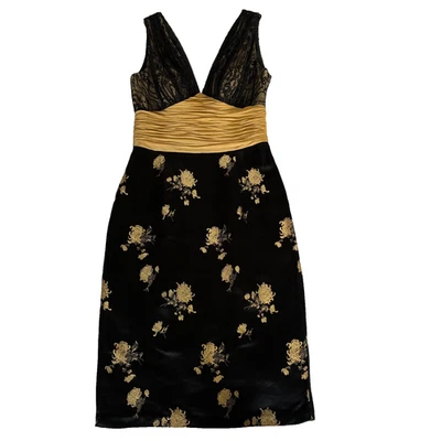 Phoebe Couture Cocktail Dress Size 2 Baby Doll Lace Silk Asian Insp Black Gold - Image 1 of 4
