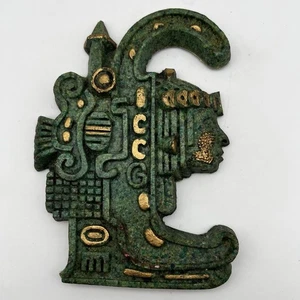 Azteken Maya Königin von Uxmal Skulptur Wandrelief geschliffener grüner Malachit - Bild 1 von 8