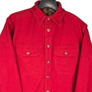 Cabelas Mens Large Tall Red Heavyweight Chamois Shirt Work Button Up 100% Cotton - Picture 1 of 6