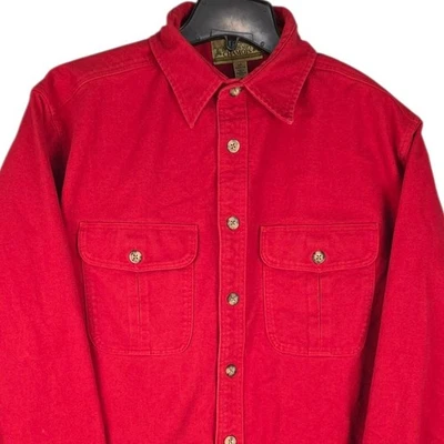 Cabelas Mens Large Tall Red Heavyweight Chamois Shirt Work Button Up 100% Cotton - Image 1 of 4