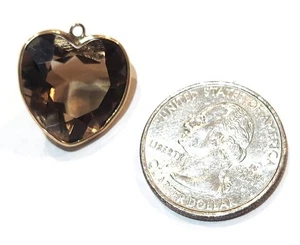 Excepcional Dije Colgante Corazón Cuarzo Ahumado Corte Facetado Oro 14K 3,8 Gramos - Imagen 1 de 10