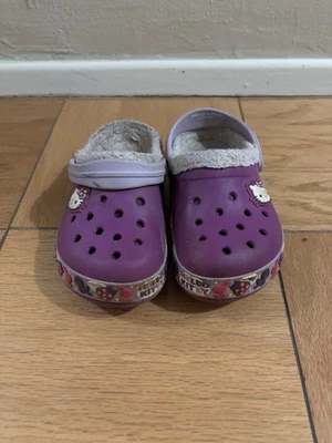 Crocs X Hello Kitty Purple Girl  Little Kid Youth Clogs w/ Jibbitz Charms Sz 10 - Image 1 of 4