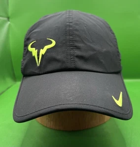 Rafael Nadal Bull Hat Cap Nike Tennis Featherlight Dri-Fit Black w/ Green Bull - Picture 1 of 14