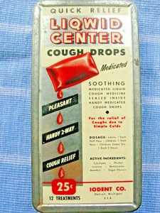 Vintage Quick Relief Liqwid Center Cough Drops Tin - Lodent Company - Picture 1 of 3