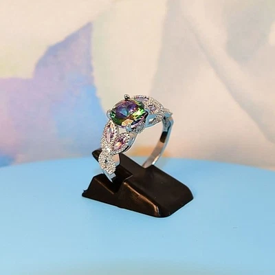 Adilynn Khloe Womens Mystic Topaz Silver Ring Size 9 Gift Boxed - Image 1 of 4