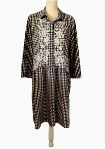 Philosophy Midi Dress Sz L Black&White Check Heavily Embroidered & Button Front - Picture 1 of 8