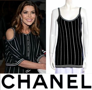Chanel 2015 Black White Stripe Sweater Top 40 42 44 4 6 8 10 12 Tank Shirt S M L - Picture 1 of 24
