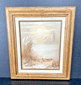 Vintage gedämpfte Meereslandschaft Leuchtturm Küste Öl Leinwand gerahmte Kunst signiert Kandinsky - Bild 1 von 20