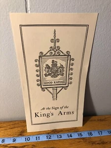 1950s/1960s KING’S ARMS Tavern Menu-Bill of Fare - Eagle Tavern-Williamsburg VA - Picture 1 of 4