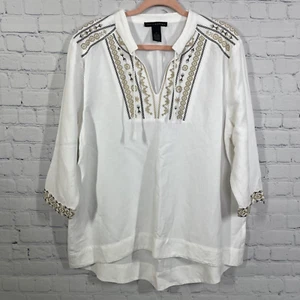 Grace Elements Tunic Women XL Linen Embroidery Lagenlook Vacation Coastal Top - Picture 1 of 10