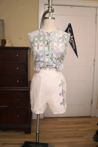 50s / 1950s 60s / 1960s Vintage Fleur de Lis Mint Lavender Coordinating Set - Picture 1 of 8