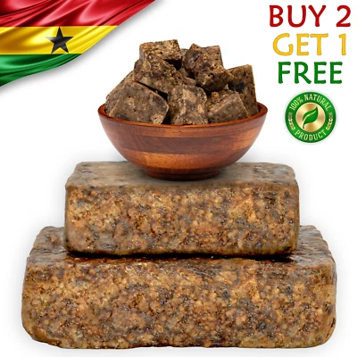 Raw African Black Soap Bar 1 lb. 100% Pure Natural Organic Ghana Body Face Wash - Image 1 of 4