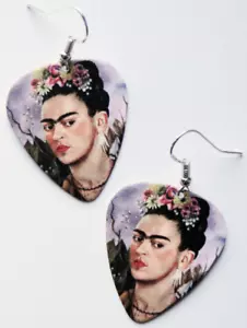 Frida Kahlo self portrait guitar pick earrings! Mexican Art Painting Boho Mexico - Picture 1 of 1