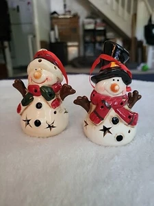 Light Up Snowman Christmas Ornament 3.5 Inch Various Colored Lights Set Of 2 - Picture 1 of 7