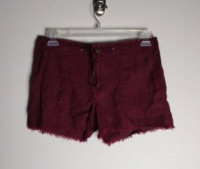 Sanctuary Style H0115-716 Burgundy Linen Drawstring Cut-Off Shorts 27 - Image 1 of 4