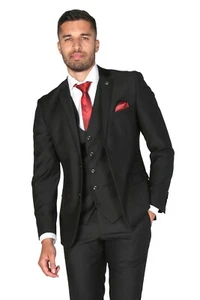 Mens Tailored Fit Suit Formal Wedding Business 3 Piece Set - Picture 1 of 19