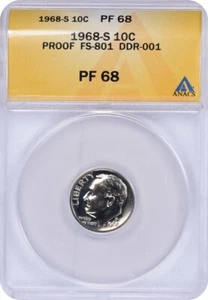 1968-S Roosevelt Dime DDR FS-801 PF68 ANACS - Picture 1 of 2