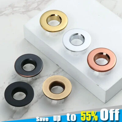 Sink Overflow Ring Kitchen Bathroom Basin Cover Cap Inserts Round Hole Chrome UK - Image 1 of 4
