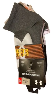 UA Under Armour Boys' Essential Quarter Socks - 6 Pack/Gray/White/Orange Logo - Picture 1 of 5