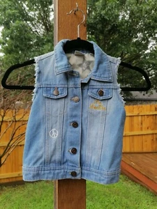 Junk Food Beatles Denim Vest Girls Youth S Embroidered Riveted Apple Corp  - Picture 1 of 3