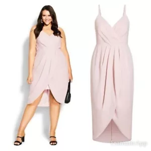 CITY CHIC Soft Blush Tulip DRESS Size M Aus 18 NWT Wrap Cocktail Party Wedding - Picture 1 of 7