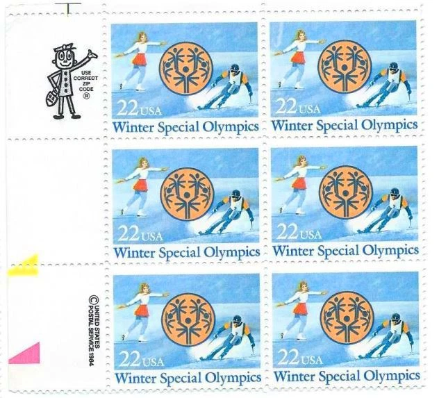 US 1985 Zip Block of 6 22 cent Stamps for Winter Special Olympics #2142 MNH  - Image 1 of 1