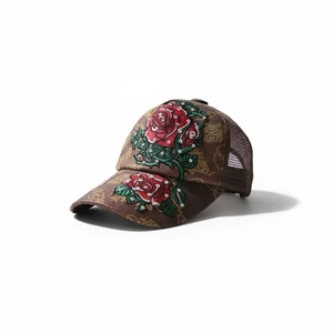 Ed Hardy Rhinestones Red Roses  Snapback Trucker Hat Cap Gold Signature Unisex  - Picture 1 of 13