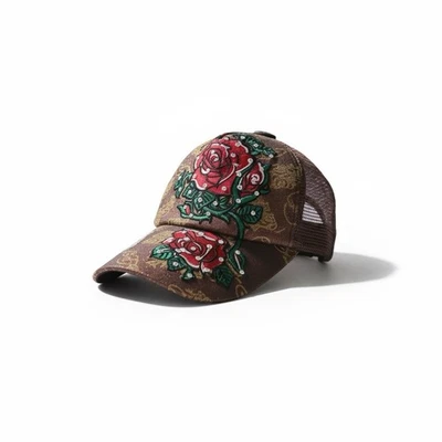 Ed Hardy Rhinestones Red Roses  Snapback Trucker Hat Cap Gold Signature Unisex  - Image 1 of 4