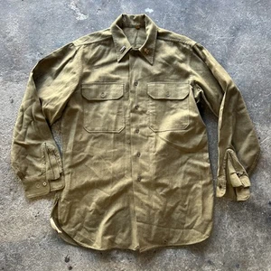Vintage WWII US Military Army OD Wool Button Up Long Sleeve Shirt 1940s Sz L - Picture 1 of 8