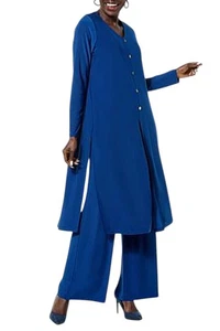 Antthony Women's 2-piece Duster-Length Tunic & Wide-Leg Pant Set Navy - Picture 1 of 1