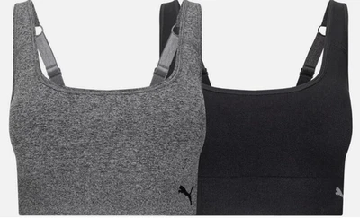 PUMA 2 Pack Seamless Sports Bra Wire Free Pull on, Black & Gray, Medium - Image 1 of 4