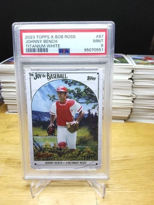 2023 Topps Bob Ross the Joy of Baseball Johnny Bench Titanium White /35 PSA 9 - Image 1 of 2