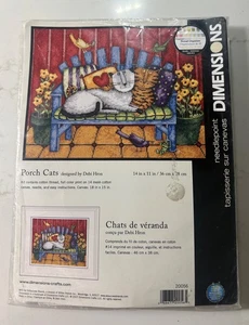 New 2007 Dimensions Porch Cats Debi Hron Needlepoint Kit # 20056 Size 14” X 11” - Picture 1 of 5