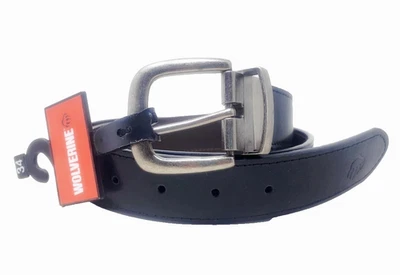 Cinturón Wolverine Talla 34 Cuero Negro - Nuevo con Etiquetas - Hebilla Tono Plata Peltre Foto 1 de 4