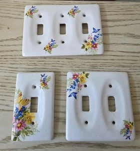 3 Stück Keramik Blumen Schmetterlinge Lichtschalter Abdeckungen Single, Double, Triple - Bild 1 von 9