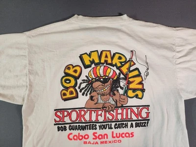 Винтажная футболка для рыбалки Bob Marlins короткий рукав S белая 90-е одинарный шов вечеринка - Изображение 1 из 4