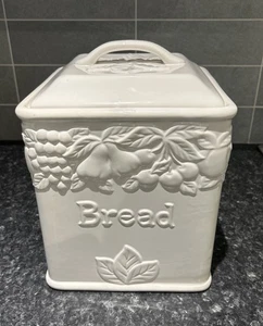 Rare Vintage White Glazed Bread Bin Embossed Fruits Ceramic St michael VGC - Picture 1 of 14
