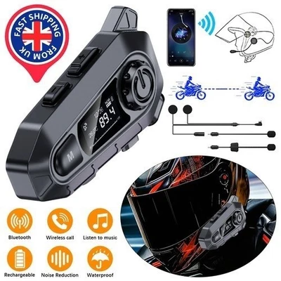 Bluetooth 5.4 Motorcycle Helmet Headset Wireless Call Motorbike Headphone UK~ - Image 1 of 4